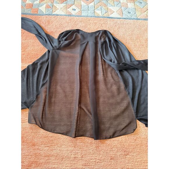 NIC ZOE Black Sheer Silk Blend Button Front Long Cardigan Size M - Picture 6 of 9